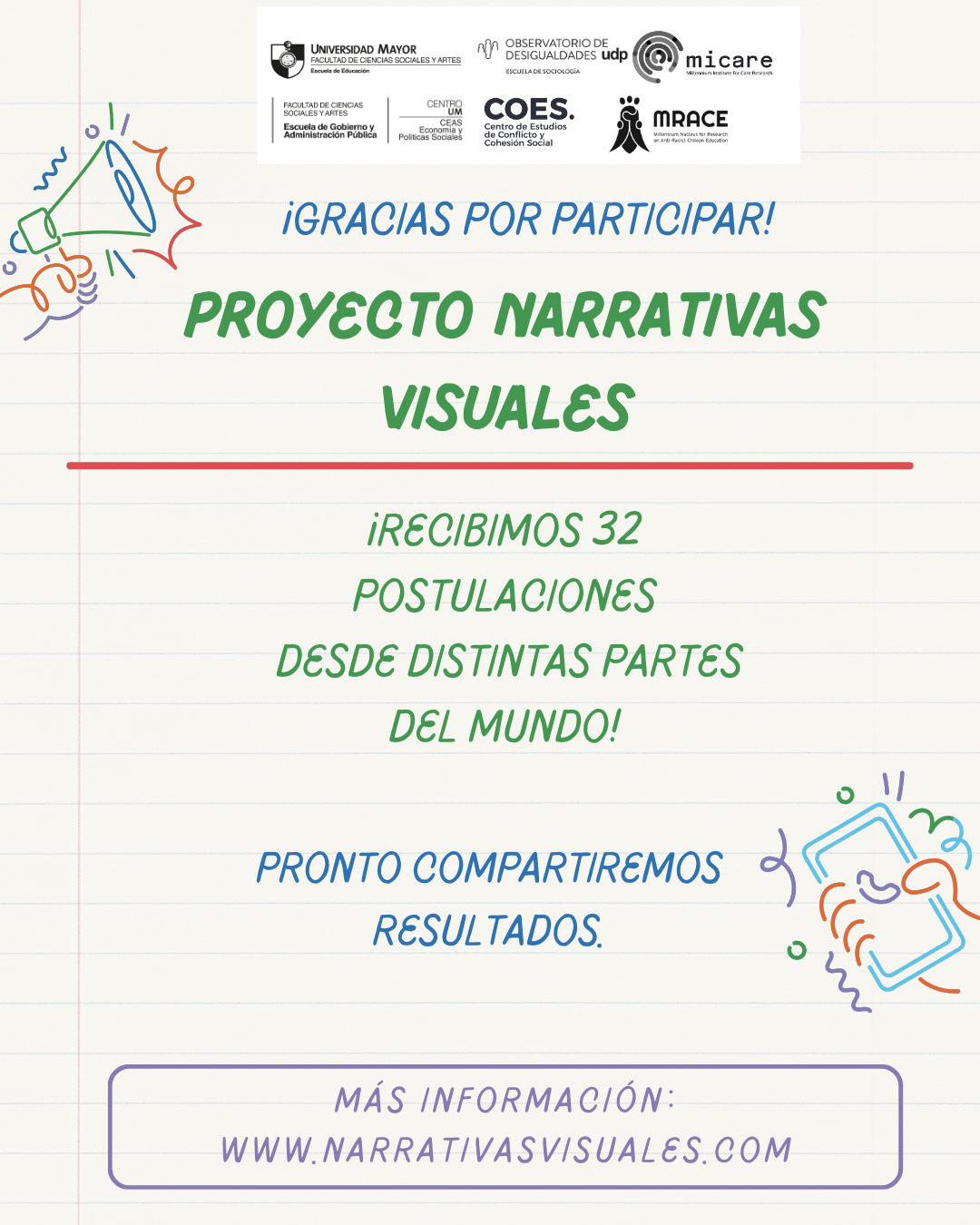 RECIBIMOS 32 POSTULACIONES DESDE DISTINTAS PARTES DEL MUNDO